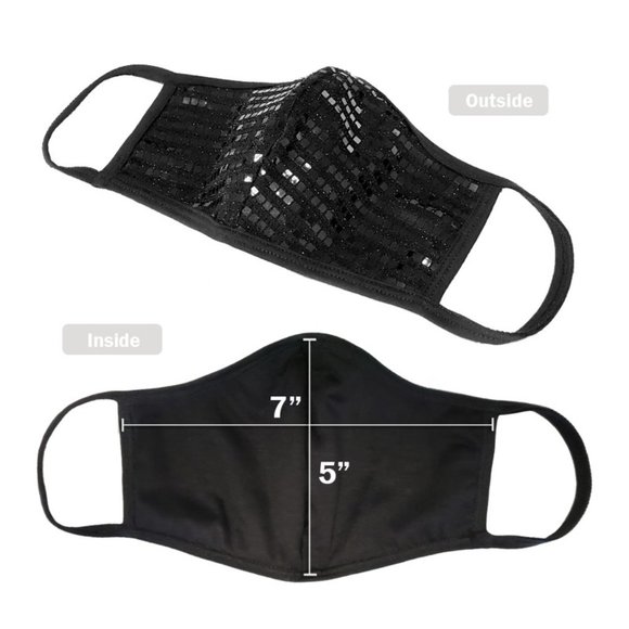 NEW Black Shiny Sequins Face Mask Women Men - Picture 3 of 3